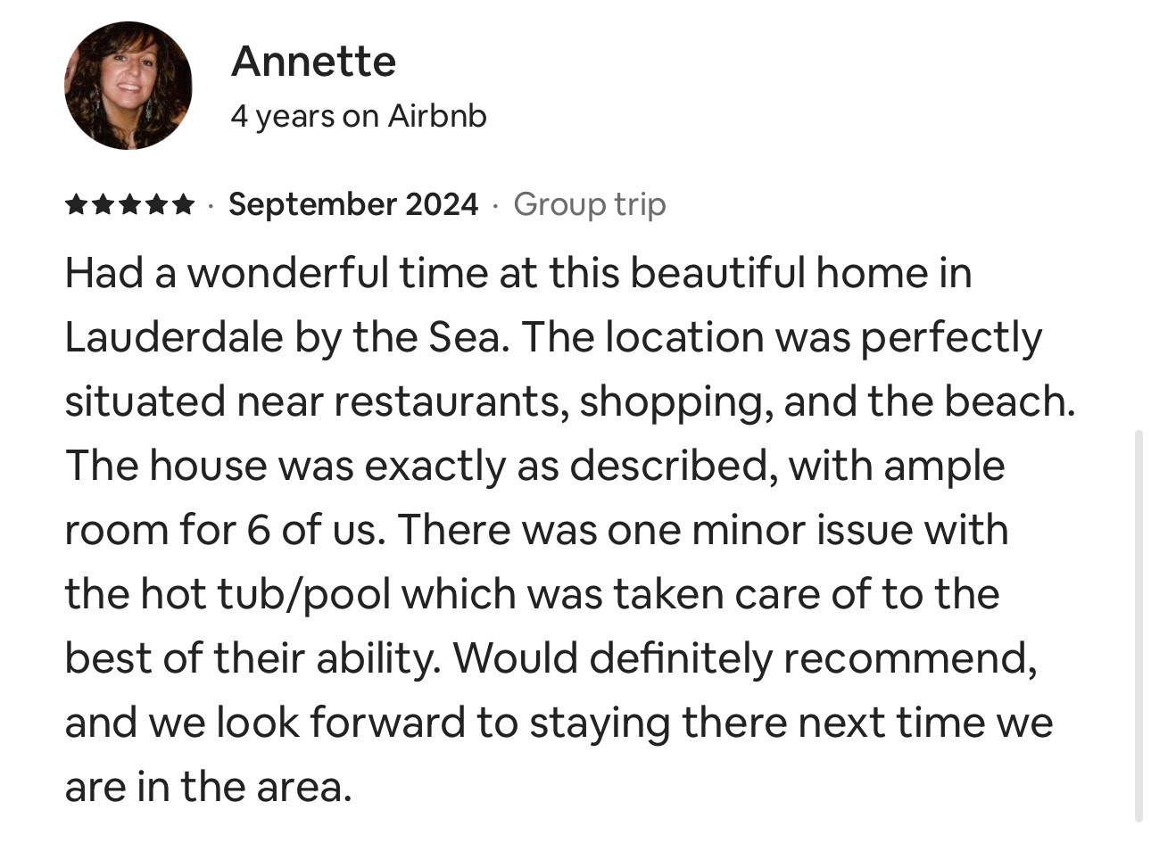 Guest review screenshot 9: A luxurious and relaxing retreat near the ocean.
